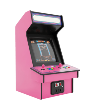 retro rosado arcada juego máquina con iluminado marquesina y palanca de mando control S aislado en transparente antecedentes png