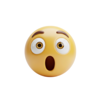 A 3d rendered yellow emoji ball with wide eyes and an open mouth expressing shock or surprise against a plain white background png