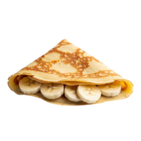 A deliciously folded crepe filled with freshly sliced banana pieces against a clean white background png