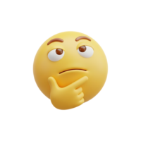 A 3d rendered yellow emoji with a thoughtful expression chin resting on its hand looking upwards and sideways png