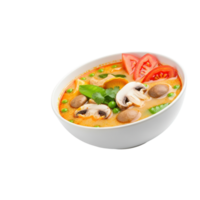 Delicious and vibrant thai tom yum soup with fresh ingredients in a white bowl isolated on transparent background png