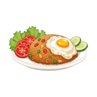 Delicious fried rice with a sunny side up egg and fresh vegetables isolated on transparent background png