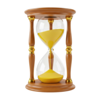Classic wooden hourglass with yellow sand flowing symbolizing the passage of time isolated on transparent background png