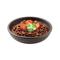 Hearty bowl of pinto beans topped with fresh tomatoes and creamy sour cream isolated on transparent background png