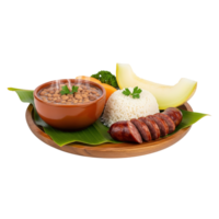 Hearty brazilian feijoada with rice sausage and vegetables isolated on transparent background png