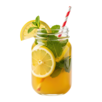 Refreshing citrus lemonade with mint and straw in a mason jar isolated on transparent background png