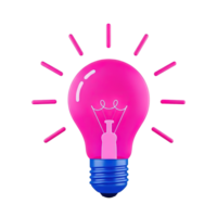 Bright pink light bulb with blue base emitting rays of light isolated on transparent background png