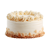 Elegant round vanilla cake with creamy frosting and toasted almond slivers isolated on transparent background png