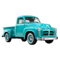 Classic turquoise pickup truck with whitewall tires isolated on transparent background png
