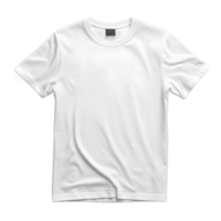 Plain white short sleeve t shirt with a grey tag on the neck isolated on transparent background png