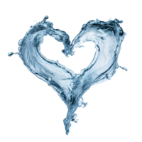 Dynamic blue water splash forming a heart shape isolated on transparent background png