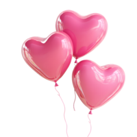 Three glossy pink heart shaped balloons floating together isolated on transparent background png