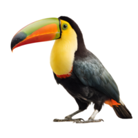 A vibrant keel billed toucan with its iconic colorful beak stands on a transparent background png