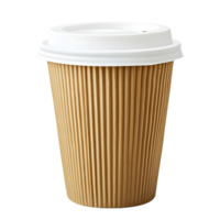 A corrugated cardboard disposable coffee cup with a white lid isolated on transparent background png