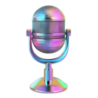 Retro style microphone with iridescent holographic chrome finish isolated on transparent background png