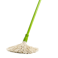 A clean string mop with a bright green handle isolated on transparent background png