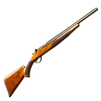 Elegant wooden hunting rifle with polished metal barrel and intricate stock detail isolated on transparent background png
