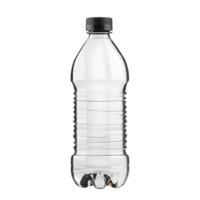 Clear plastic water bottle with black cap isolated on transparent background png