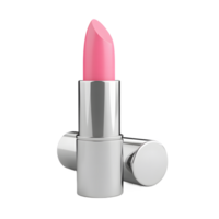 Shiny silver lipstick case with bright pink lipstick bullet isolated on transparent background png