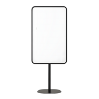 Modern black floor standing display sign with blank white screen isolated on transparent background png