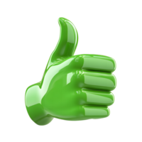 Shiny green thumbs up gesture isolated on transparent background png