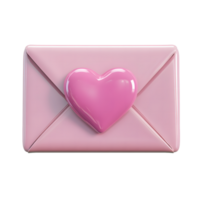 3d rendered pink envelope with a glossy heart shape on top isolated on transparent background png