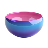 A modern glossy bowl with a gradient of pink blue and purple colors isolated on transparent background png