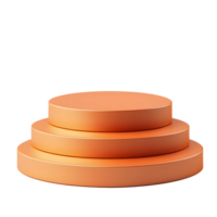 Three tiered orange cylindrical podium stage for product display isolated on transparent background png