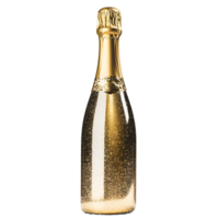 Elegant gold champagne bottle with sparkling bubbles isolated on transparent background png