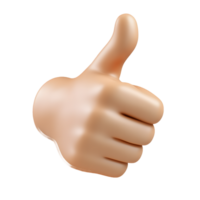 3d cartoon style thumb up gesture isolated on transparent background for approval and success png
