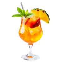 Refreshing orange cocktail with strawberries mint and pineapple slice isolated on transparent background png