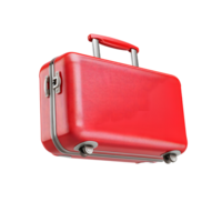 Shiny red vintage suitcase with chrome details and wheels isolated on transparent background png