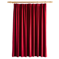 Luxurious red velvet theater curtain with golden rod and rings isolated on transparent background png