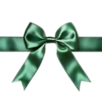 Elegant green satin ribbon bow with a textured finish isolated on transparent background png