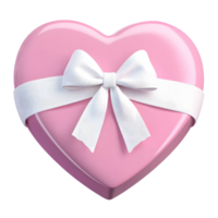 Glossy pink heart shaped gift box with white ribbon and bow isolated on transparent background png