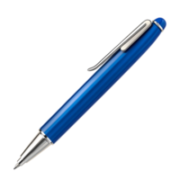 A sleek blue ballpoint pen with a silver clip and tip isolated on transparent background png