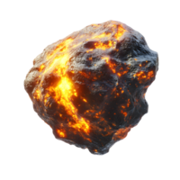 Fiery glowing asteroid with molten core isolated on transparent background png