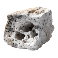 A rough porous white rock with dark inclusions isolated on transparent background png