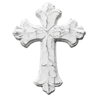 Ornate white cross with distressed texture isolated on transparent background png