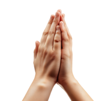 Human hands clasped together in prayer or supplication isolated on transparent background png