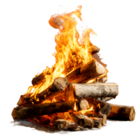Vibrant campfire with glowing embers and dancing flames isolated on transparent background png