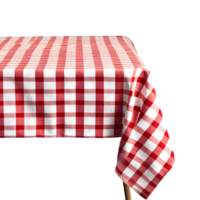 Red and white gingham patterned tablecloth draped over a table edge isolated on transparent background png