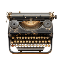 Vintage ornate mechanical typewriter with detailed keys and roller isolated on transparent background png