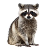A detailed portrait of a cute raccoon with its distinctive facial mask isolated on a transparent background png