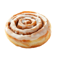 Deliciously sweet cinnamon roll with cream cheese frosting isolated on transparent background png
