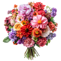 Vibrant mixed flower bouquet featuring roses dahlias and other blooms isolated on transparent background png