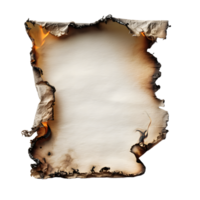 A vintage burnt parchment paper with charred edges isolated on transparent background png