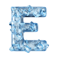 Letter e formed from clear ice cubes and frozen water droplets isolated on transparent background png