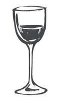 Wine glass black and white sketch. quick ink drawing of wine glass. Careless linear paint drawing of shot glass with liqueur. Alcoholic drink. Illustration for bar or restaurant. vector