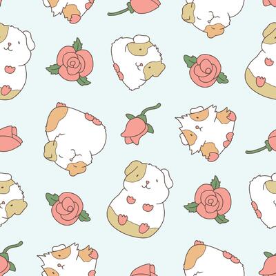 Seamless Pattern of Guinea Pig Rose Background for Fashion Wrapping Print Fabric Surface